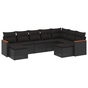vidaXL Set Divani da Giardino 9 pz con Cuscini Nero in Polyrattan