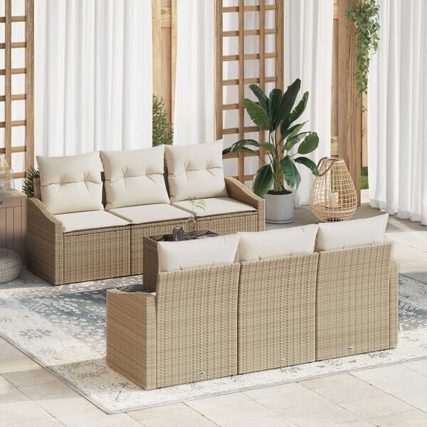 vidaXL Set di divani con cuscino 7 pcs Beige e Crema polyrattan