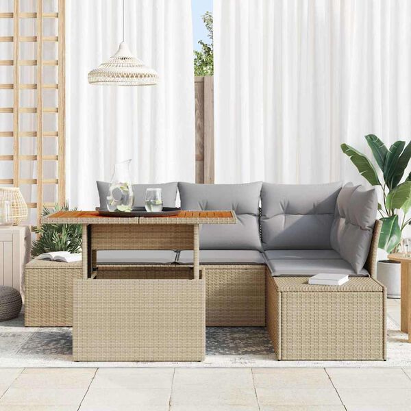 vidaXL Set Divano da Giardino 5 pcs Beige Poly Rattan