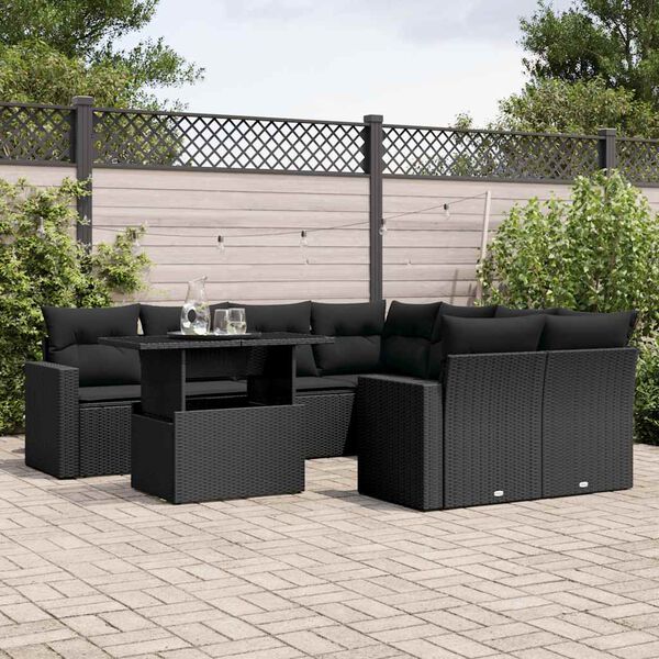 vidaXL Set Divani da Giardino 9 pz con Cuscini Nero in Polyrattan