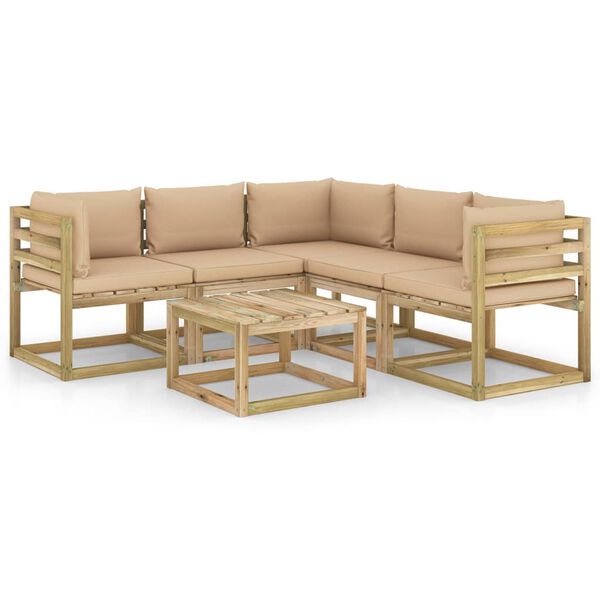 vidaXL Set Divani da Giardino 6 pz con Cuscini Beige