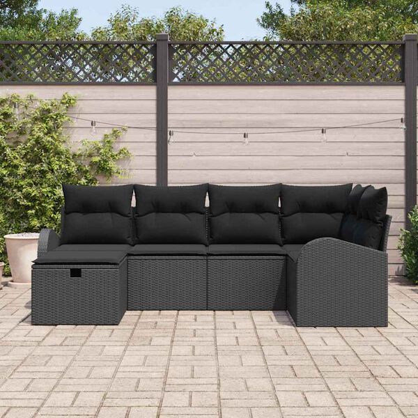 vidaXL Set Divano da Giardino con cuscino 6 pcs Nero Poly Rattan