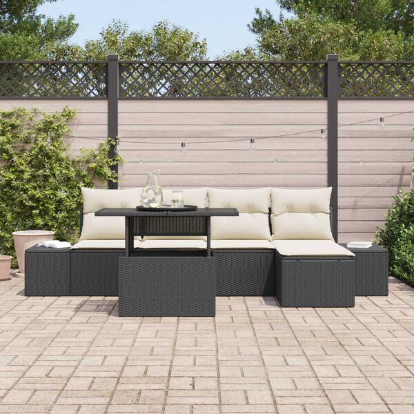 vidaXL Set Divano da Giardino con archiviazione 6 pcs Nero Poly Rattan
