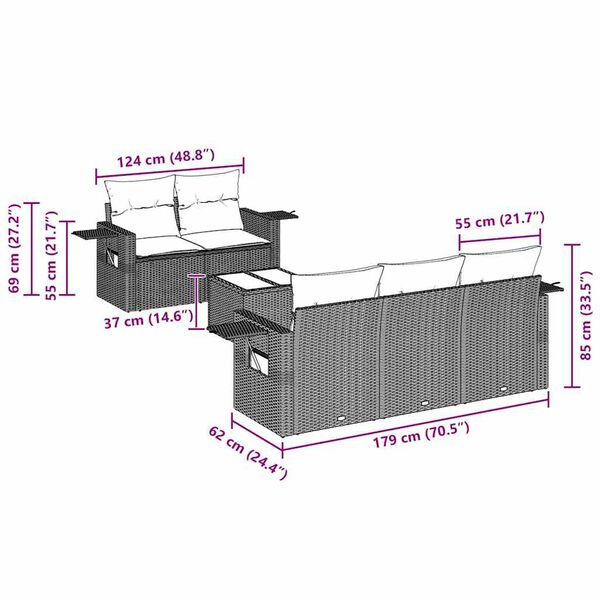 vidaXL Set Divano da Giardino 6 pz con Cuscini Nero in Polyrattan