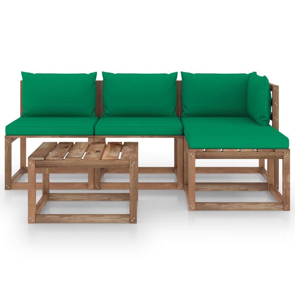 vidaXL Set Salotto Giardino Pallet Cuscini 5 pz Legno Pino Impregnato