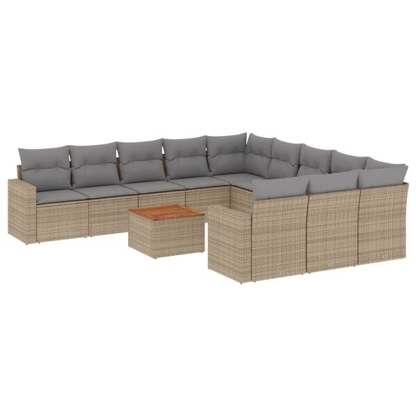 vidaXL Set Divano da Giardino 12 pz con Cuscini Beige Misto Polyrattan