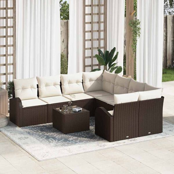 vidaXL Set di divani con cuscino 9 pcs Marrone e Crema polyrattan