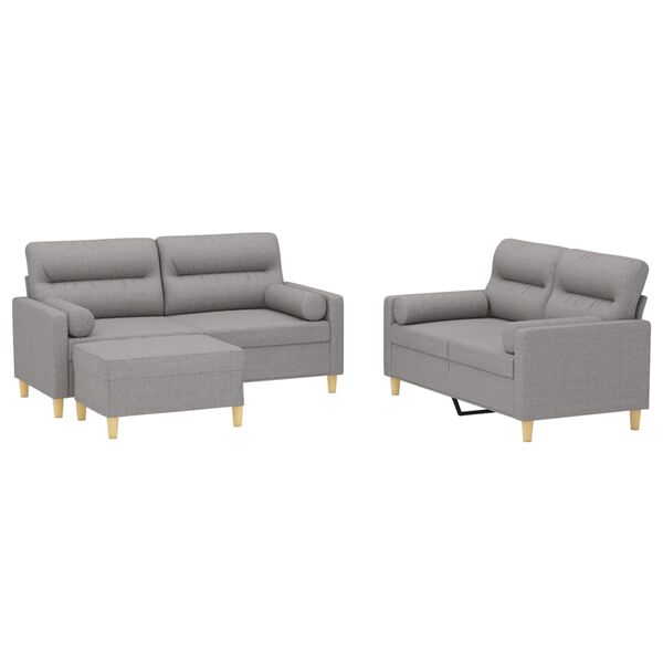 vidaXL Set di Divani 3 pz con Cuscini Decorativi Grigio chiaro Tessuto