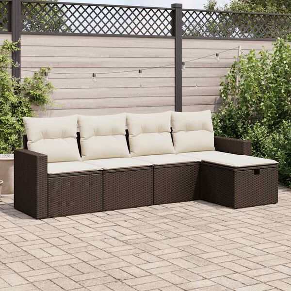 vidaXL Set Divano da Giardino 5 pz con Cuscini Marrone in Polyrattan