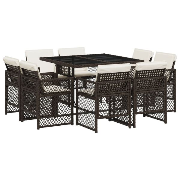 vidaXL Set da Pranzo da Giardino 9pz con Cuscini Marrone in Polyrattan