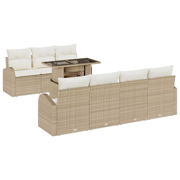vidaXL Set Divano da Giardino 8 pcs Beige Rattan in Polipropilene