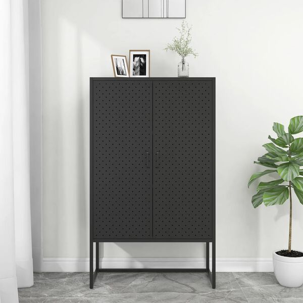 vidaXL Credenza Alta Nera 80x35x135 cm in Acciaio