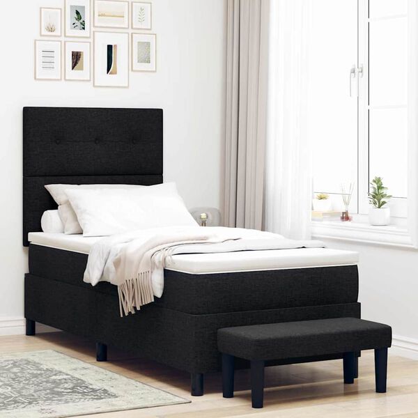 vidaXL Letto a molle con materasso Nero 90 x 190 cm Tessuto