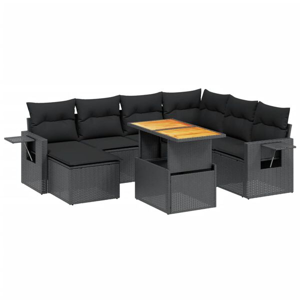 vidaXL Set Divani da Giardino con Cuscini 8 pz Nero in Polyrattan