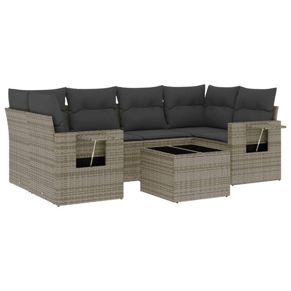 vidaXL Set Divani da Giardino 7 pz con Cuscini Grigio in Polyrattan
