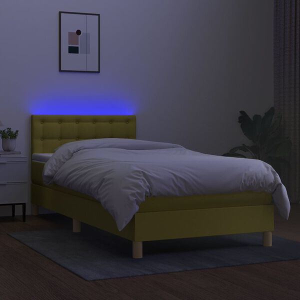 vidaXL Letto a Molle con Materasso e LED Verde 100x200cm in Tessuto
