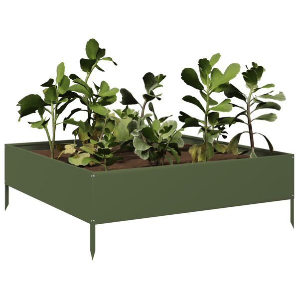 vidaXL Fioriera Rialzata Giardino Verde Oliva 100x100x33,5 cm Acciaio