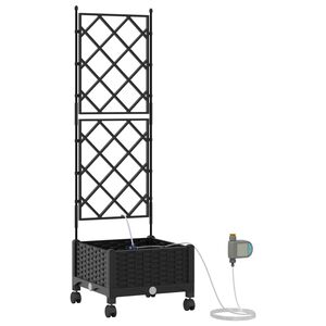 vidaXL Vaso da Giardino con Irrigazione e Ruote Nero 40 x 40 x 132 cm