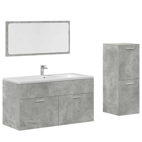 vidaXL Set Mobili da Bagno 3 pz Grigio Cemento in Legno Multistrato