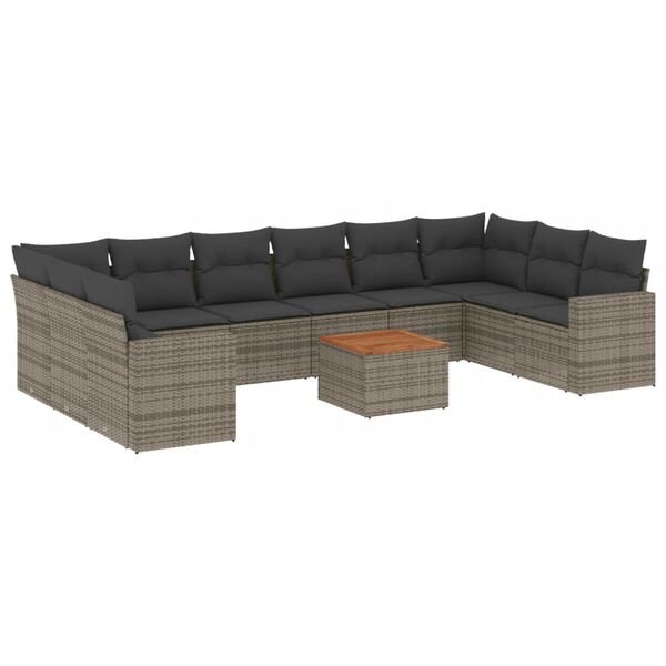 vidaXL Set Divani da Giardino 11 pz con Cuscini in Polyrattan Grigio
