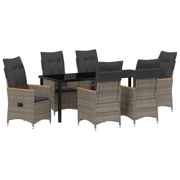 vidaXL Set da Pranzo per Giardino con cuscino 7 pcs Grigio polyrattan