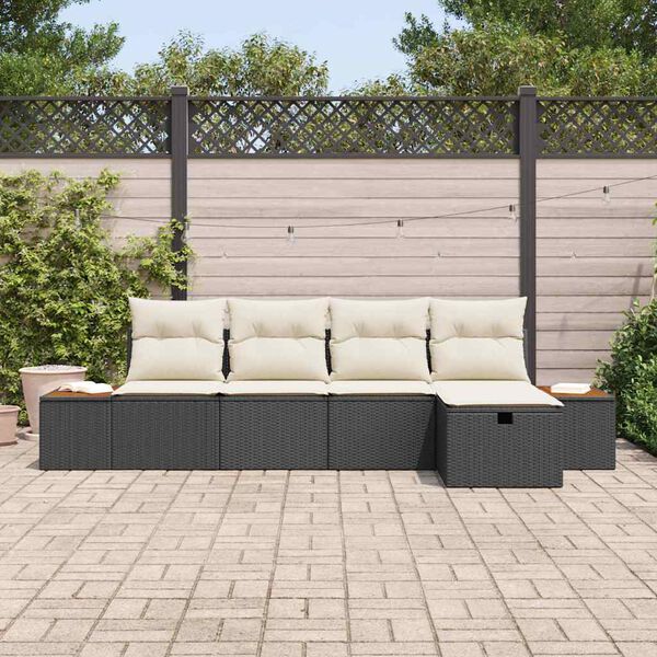 vidaXL Set Divano da Giardino con cuscino 5 pcs Nero Poly Rattan