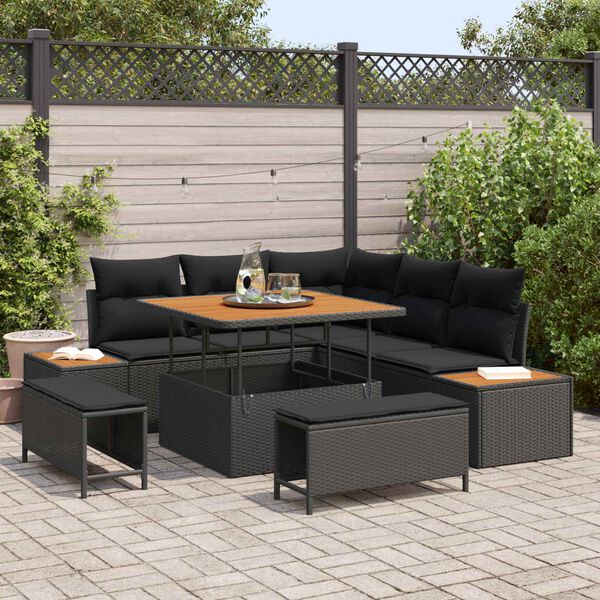 vidaXL Set Divano da Giardino 8 pcs Nero polyrattan