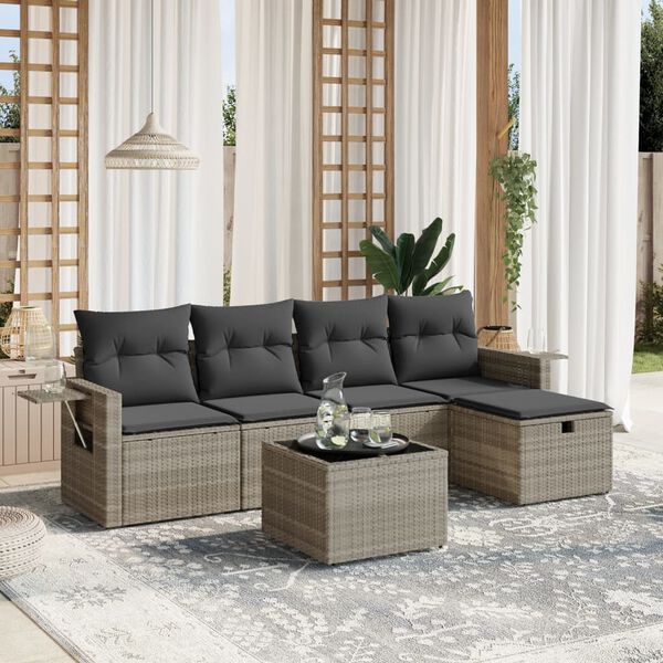 vidaXL Set Divano da Giardino 6pz con Cuscini Grigio Chiaro Polyrattan