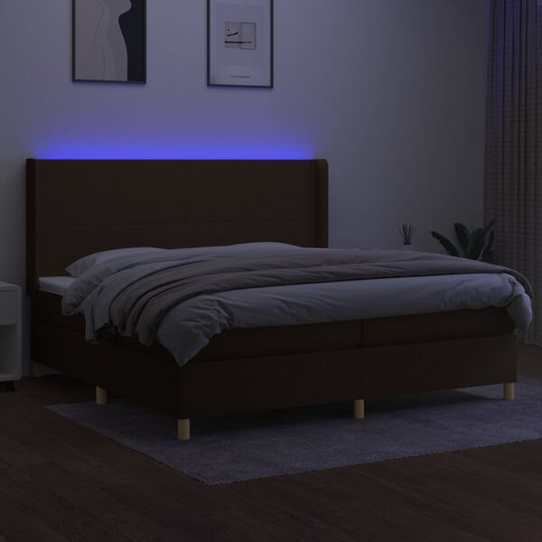 vidaXL Letto a Molle Materasso e LED MarroneScuro 200x200cm in Tessuto