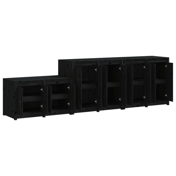 vidaXL Mobili da Cucina da Esterno 3 pz Neri in Legno Massello di Pino