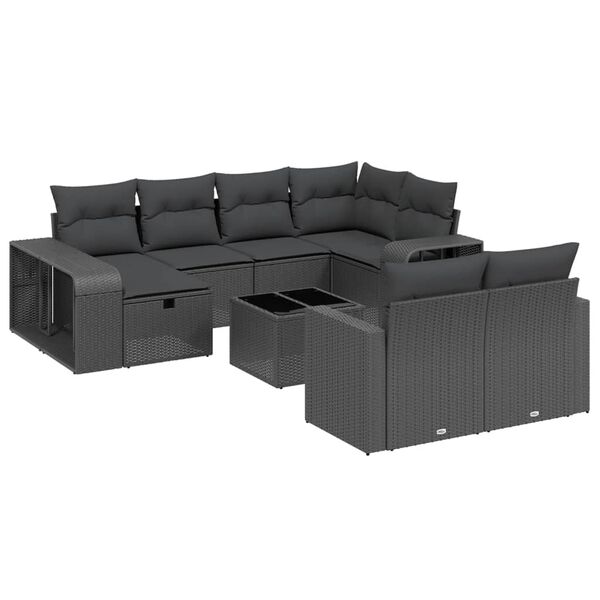 vidaXL Set Divani da Giardino 11 pz con Cuscini in Polyrattan Nero