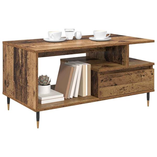 vidaXL Tavolino da salotto con cassetto Legno vecchio 90 x 49 x 45 cm
