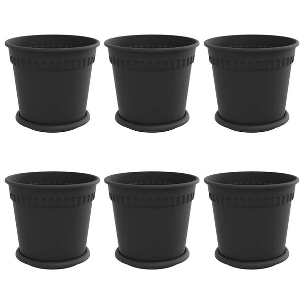 vidaXL Vasi per Piante 6 pcs Nero &Oslash; 19 x 16 cm Plastica