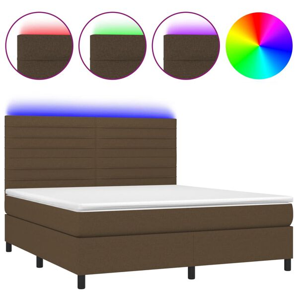vidaXL Letto a Molle Materasso e LED Marrone Scuro 160x200 cm Tessuto
