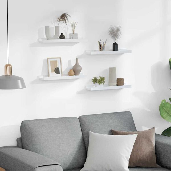 vidaXL Mensole da Parete 4 pz Bianco Lucido 40x9x3 cm