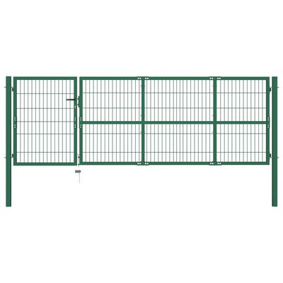 vidaXL Cancello di Recinzione con Paletti 350x100 cm in Acciaio Verde