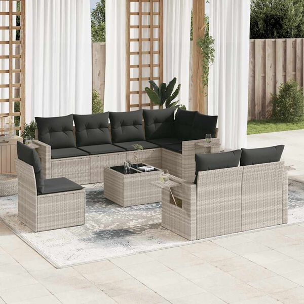 vidaXL Set Divano da Giardino 9pz con Cuscini Grigio Chiaro Polyrattan