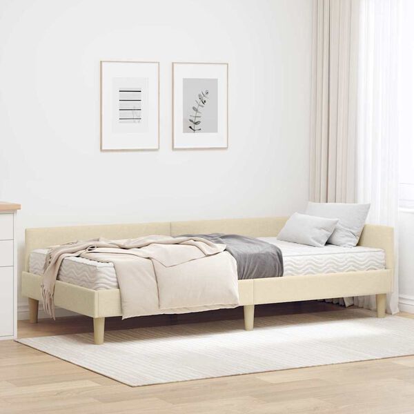 vidaXL Struttura Letto Angolare con Materasso 2 pcs Crema Tessuto