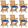 vidaXL Sedie da Giardino con Cuscini Blu 6 pz Legno Massello di Teak