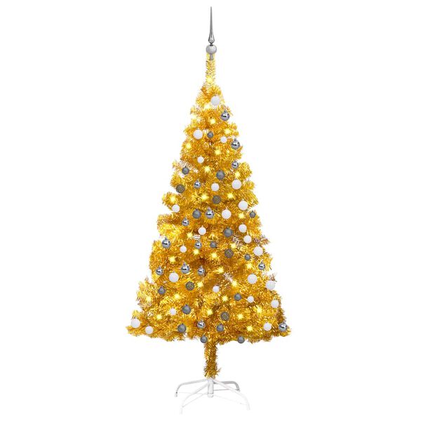 vidaXL Albero di Natale Preilluminato con Palline Oro 120 cm PET