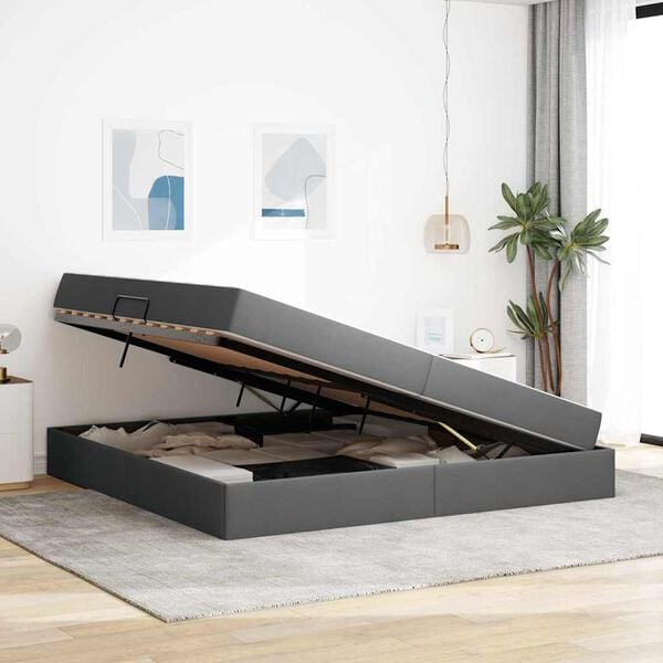 vidaXL Letto con contenitore e materasso Grigio scuro 200 x 200 cm