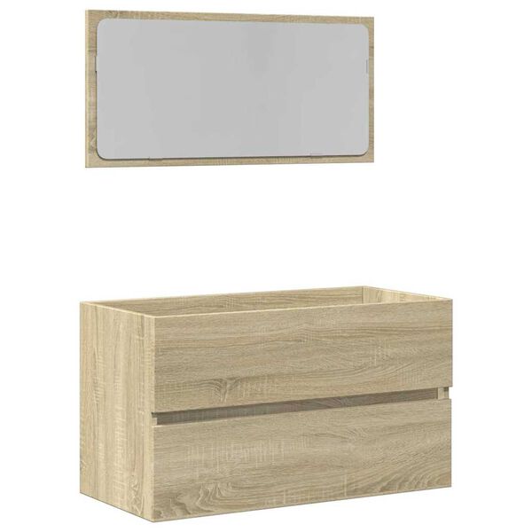 vidaXL Mobile da Bagno con Specchio Rovere Sonoma 80x38,5x45 cm