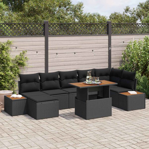 vidaXL Set Divano da Giardino con archiviazione 8 pcs Nero Poly Rattan