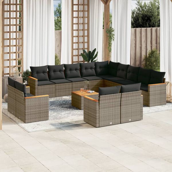 vidaXL Set Divani da Giardino 14pz con Cuscini in Polyrattan Grigio