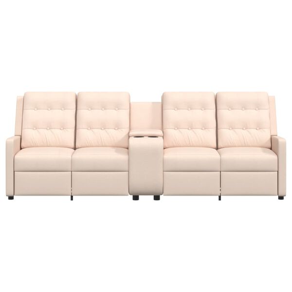 vidaXL Divano Reclinabile a 4 Posti e Portabicchieri Crema in Tessuto