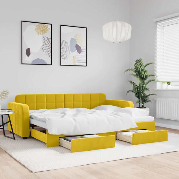 vidaXL Divano Letto Estraibile con Cassetti Giallo 80x200cm in Velluto