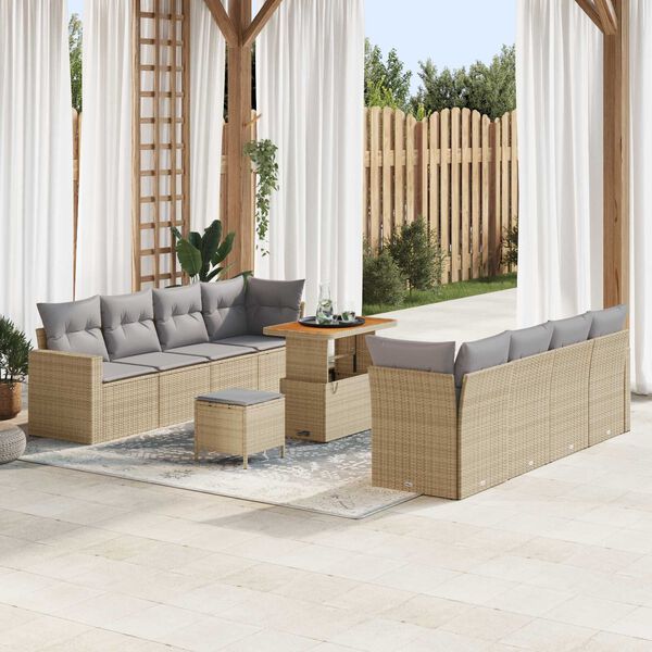 vidaXL Set Divano da Giardino 11 pcs Beige polyrattan