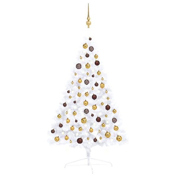 vidaXL Set Albero Natale Artificiale a Met&agrave; LED Palline Bianco 120cm