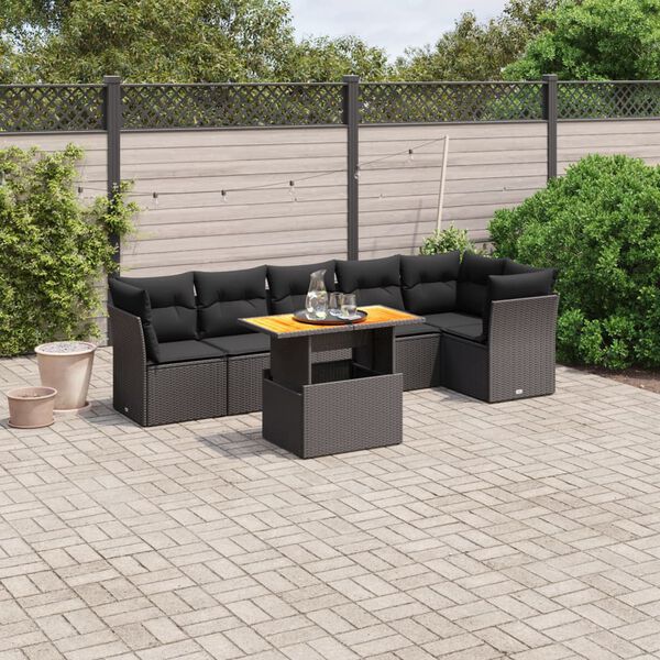 vidaXL Set Divani da Giardino con Cuscini 7pz Nero Polyrattan