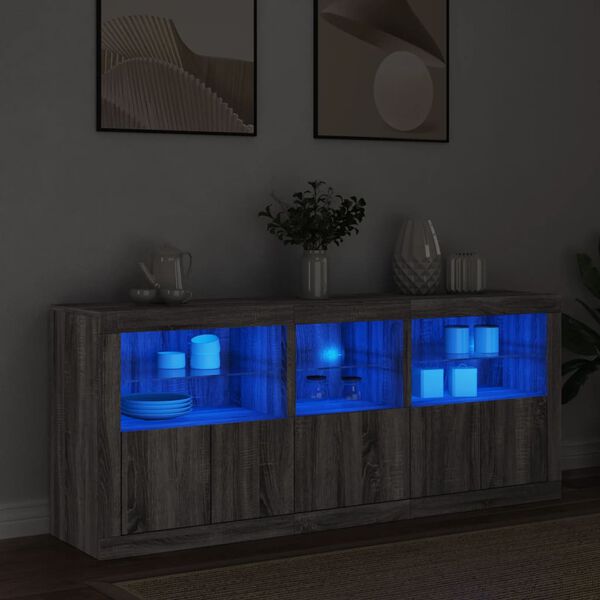 vidaXL Credenza con Luci LED Grigio Sonoma 162x37x67 cm